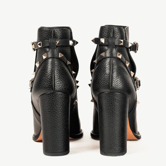 Valentino Garavani Rockstud Pebbled Leather Black Ankle Boots - Picture 3 of 11